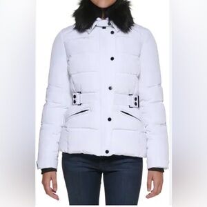 Karl Lagerfeld White Belted Puffer Jacket